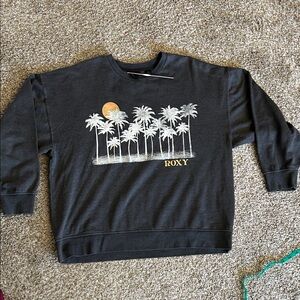 Roxy Black Crewneck with White Palm Tree and Orange Sun